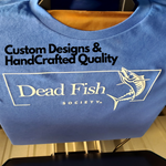 an image of DFS at the dock blue custom tee , front logo