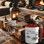 an image of our colorful Snowy Grouper mugs in a rustic setting