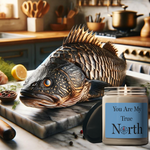 an image of fish on a counter with the DFS soy based You are my true north candles