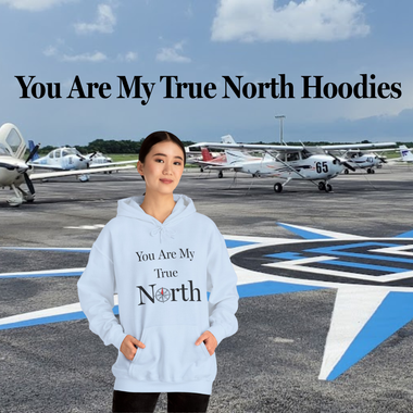 an image of airplanes, a compass rose, and a DFS You are my true north hoodie